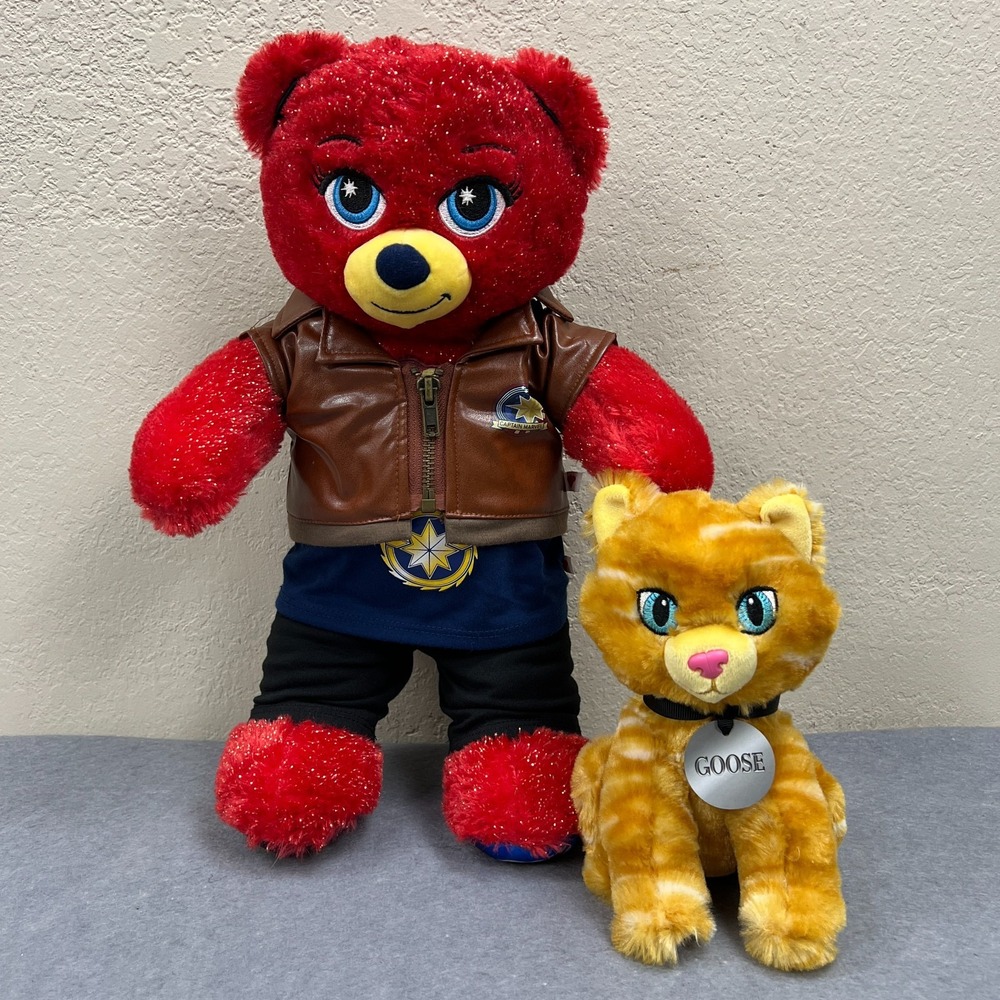 Build-A-Bear Captain Marvel & Goose Cat; Sparkly Red Marvel Costume Plush Stuffy